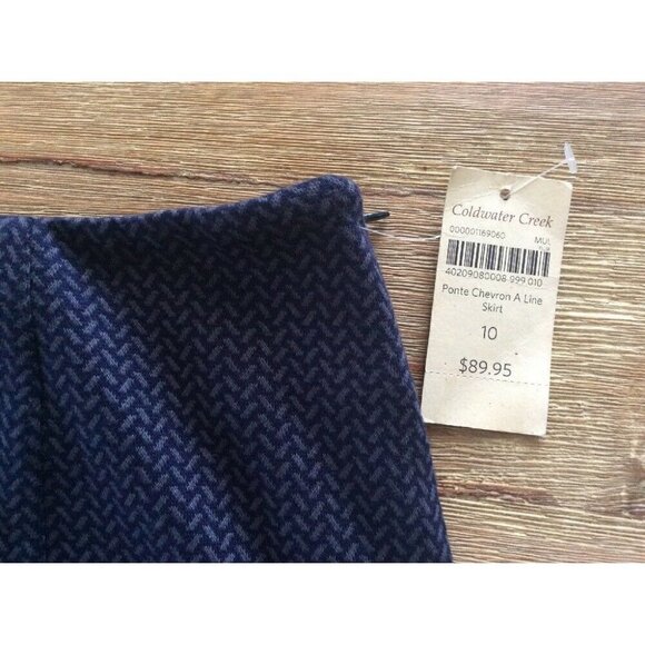 Coldwater Creek Womens Chevron A Line Blue Gray Ponte Knit Skirt Size 10 NEW $89 - Picture 2 of 5
